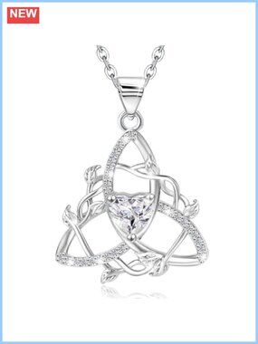 Sterling Silver Celtic Knot Necklace Cubic Zirconia Pendant Adjustable Chain